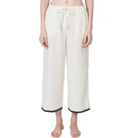 Sleepy Jones Bettina 100% Silk Charmeuse Cream Wide-Leg Pajama Pants NEW - Picture 1 of 11